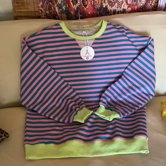 Striped Dropped Shoulder Crew Slouchy Pull Over Top Nwt. - Picture 11 of 11